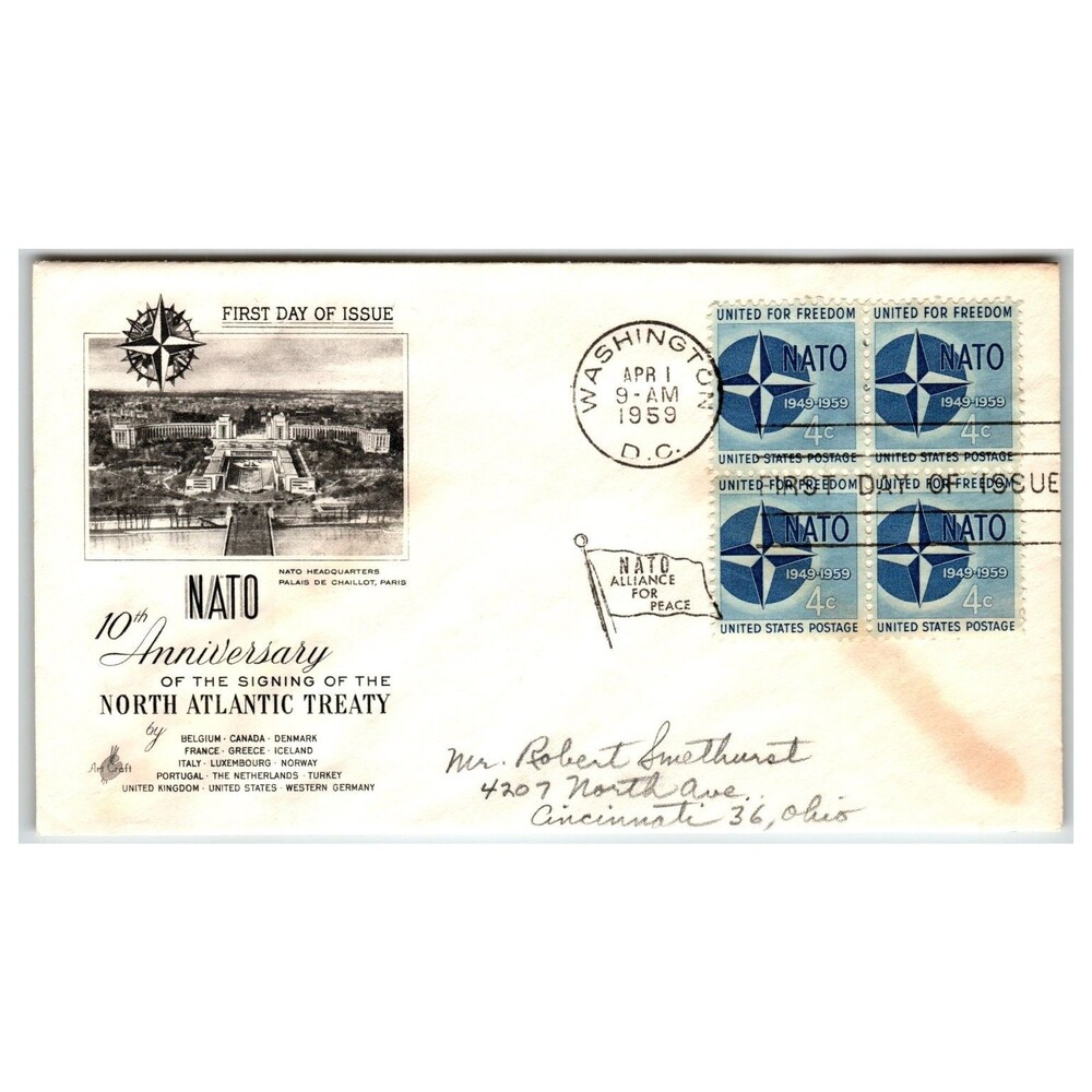 Scott #1138 1959 NATO 10th Anniversary First Day Cover FDC Washington DC